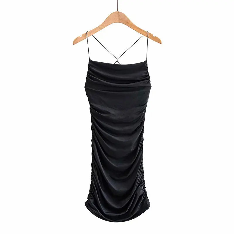 Sexy Backless Mini Dress Sleeveless Pleated Dress Black Fashion Summer Woman Club Tight Bodycon Dresses Sling
