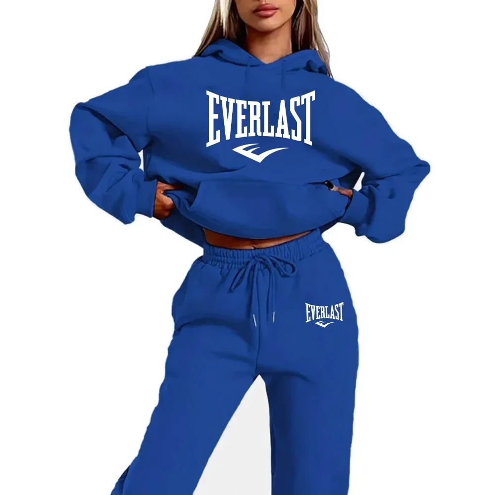 Two-piece tracksuit set with letter print for women, fashionable running sweatshirt, sports hoodie with drawstring, quality fitn