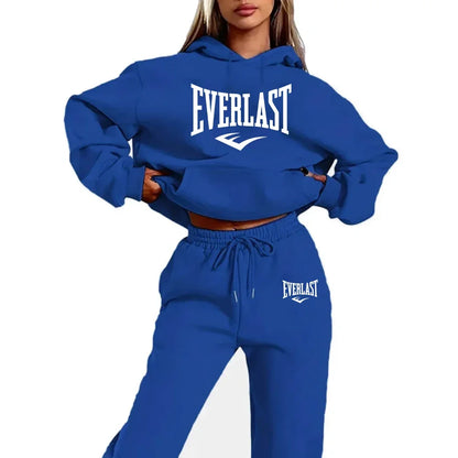 Two-piece tracksuit set with letter print for women, fashionable running sweatshirt, sports hoodie with drawstring, quality fitn
