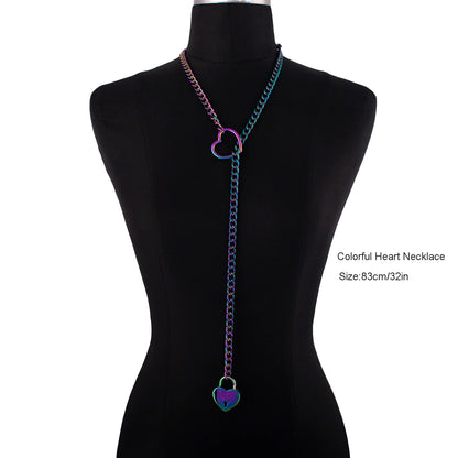 Heart Lock Slip Chain Necklace Love Chains Choker Padlock Collar for Women Punk Goth Jewelry Gothic Aesthetic Accessories