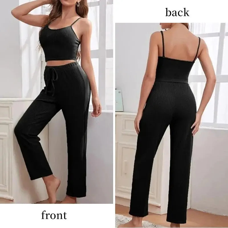 3Piece Women Sets Sling Tops Pants Robe Pajamas Lounge Home Wear Pyjama Pour Femme Slim Fit Loungewear