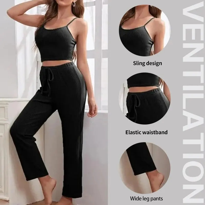 3Piece Women Sets Sling Tops Pants Robe Pajamas Lounge Home Wear Pyjama Pour Femme Slim Fit Loungewear