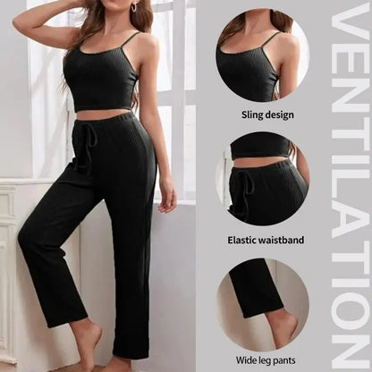 3Piece Women Sets Sling Tops Pants Robe Pajamas Lounge Home Wear Pyjama Pour Femme Slim Fit Loungewear