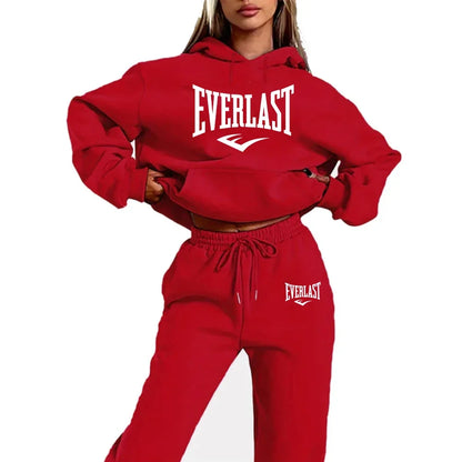 Two-piece tracksuit set with letter print for women, fashionable running sweatshirt, sports hoodie with drawstring, quality fitn