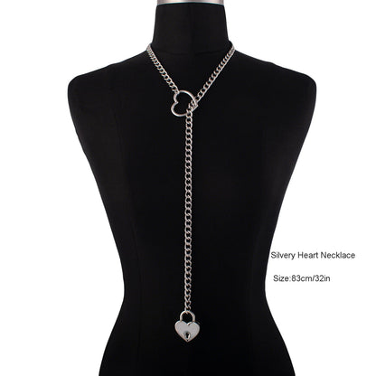 Heart Lock Slip Chain Necklace Love Chains Choker Padlock Collar for Women Punk Goth Jewelry Gothic Aesthetic Accessories